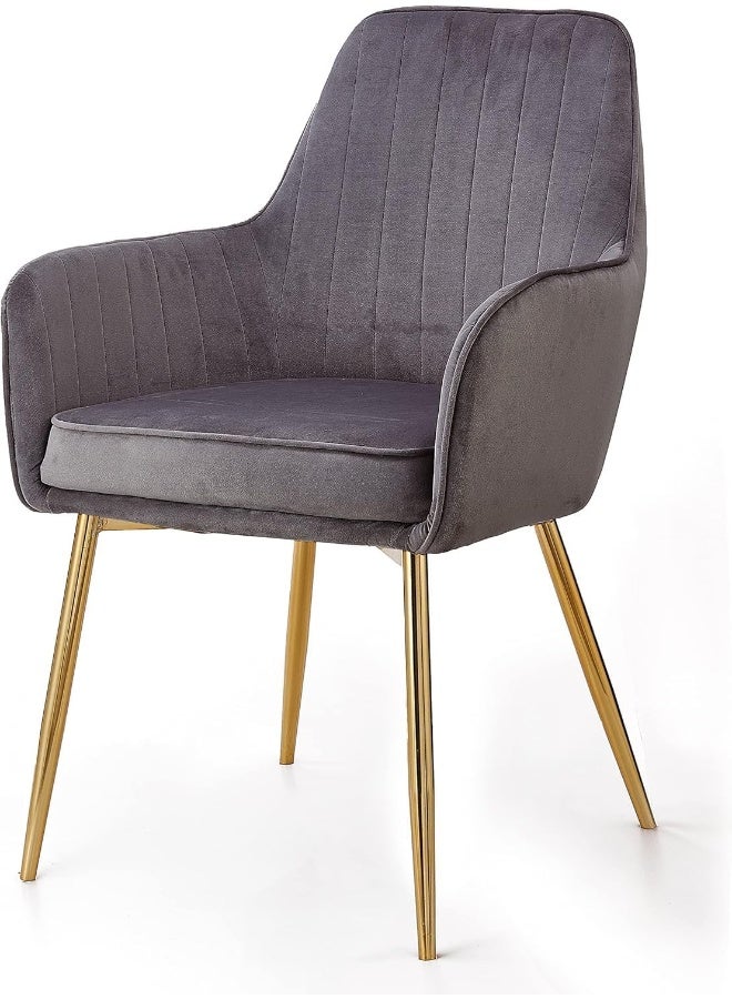 Comfynest Velvet Upholstered Kitchen Chair with Thick Cushions and Metal Legs – Perfect Armchair for Dining and Living Room (Dark Grey) - Image 1