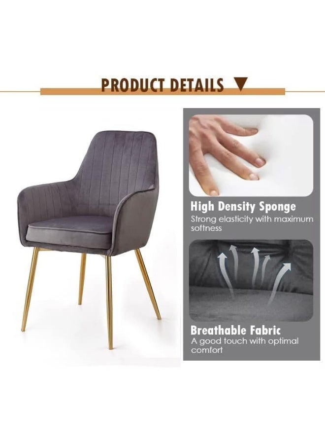 Comfynest Velvet Upholstered Kitchen Chair with Thick Cushions and Metal Legs – Perfect Armchair for Dining and Living Room (Dark Grey) - Image 2