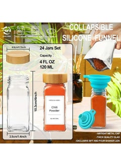 FALMER 120ml Glass Storage Jars Set, Set of 24 Borosilicate Glass Container Storage Jars with Lid, Glass Storage Jars Set with 60 Labels, Pen, Brush and Silicone Funnel  - Image 2