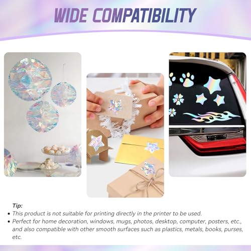 GETRIC 100 Sheets Holographic Sticker Paper 8.3x11.7 Inch Clear Vinyl Self Adhesive Waterproof Rainbow Vinyl Sticker Paper, Waterproof Transparent Holographic Laminate Film (10 Styles) - Image 4