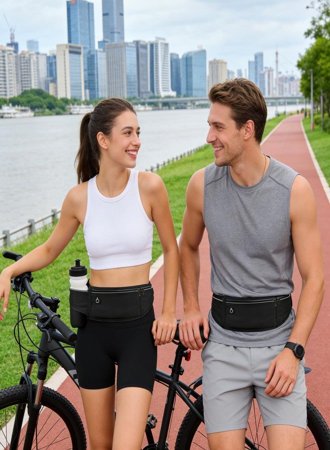 MOVOYEE Running Belt with Water Bottle Holder,Large Fanny Pack for Men Women Girls Boys Kids Phone Pouch,Waist Bag Fit Hydration Hiking Runner Workout GYM Sport Travel Walking Slim Flat Bum Bag,Black - Image 3