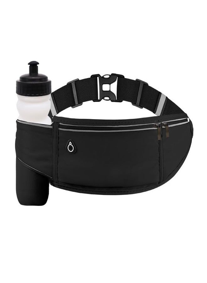 MOVOYEE Running Belt with Water Bottle Holder,Large Fanny Pack for Men Women Girls Boys Kids Phone Pouch,Waist Bag Fit Hydration Hiking Runner Workout GYM Sport Travel Walking Slim Flat Bum Bag,Black - Image 1