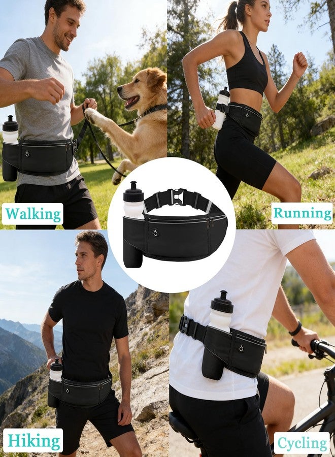 MOVOYEE Running Belt with Water Bottle Holder,Large Fanny Pack for Men Women Girls Boys Kids Phone Pouch,Waist Bag Fit Hydration Hiking Runner Workout GYM Sport Travel Walking Slim Flat Bum Bag,Black - Image 2