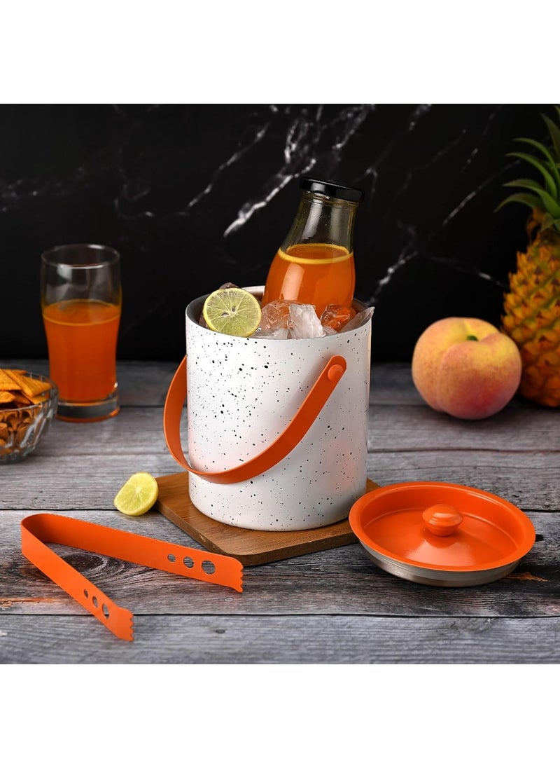 FINALITY finality Orange White Matte Ice Bucket with Tong 1 Liter Perfect for Dry Ice Cooler Ice Box Bar Accessories Bucket with Lid Ideal for Mini bar for Home  - Image 2