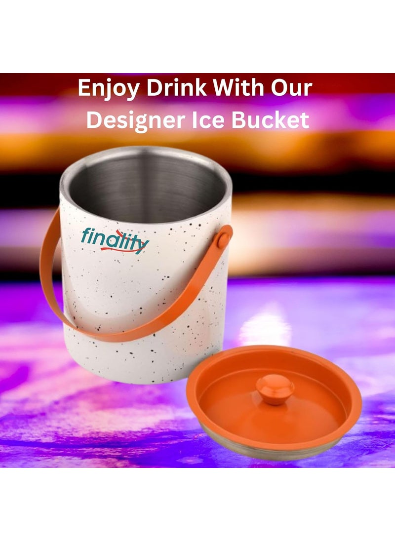 FINALITY finality Orange White Matte Ice Bucket with Tong 1 Liter Perfect for Dry Ice Cooler Ice Box Bar Accessories Bucket with Lid Ideal for Mini bar for Home  - Image 4