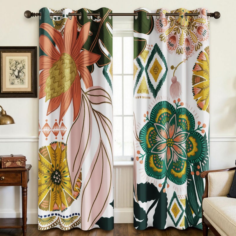Tyrot Boho Floral 100% Blackout Curtains for Living Room 72 inch Long 2 Panels Mid Century Botanical Black Out Curtains for Bedroom Grommet Thermal Insulated Room Darkening Window Drapes,52Wx72L - Image 1