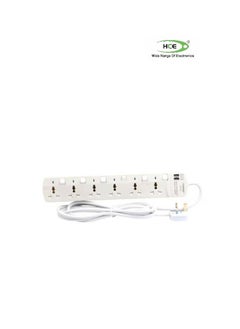 HCE 6-Way Universal Power Extension Socket With 2 USB Port White 40x5x13cm 