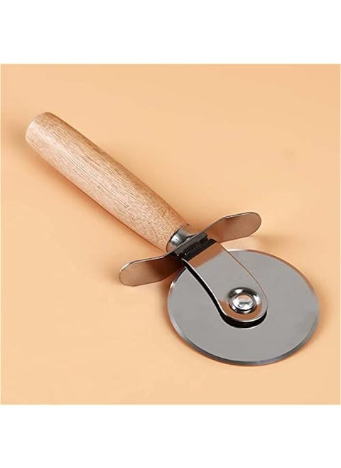 Classic Pizza Wheel with Sharp Blade - Stainless Steel Pizza Cutter - Pizza Slicers - Roller Pizza Cutter, Wooden Handle, Easy Clean and Use, For Cutting Through Crusts,