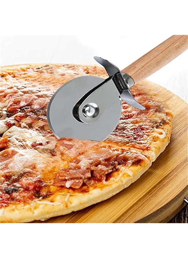 Generic - Classic Pizza Wheel with Sharp Blade - Stainless Steel Pizza Cutter - Pizza Slicers - Roller Pizza Cutter, Wooden Handle, Easy Clean and Use, For Cutting Through Crusts, - Image 1