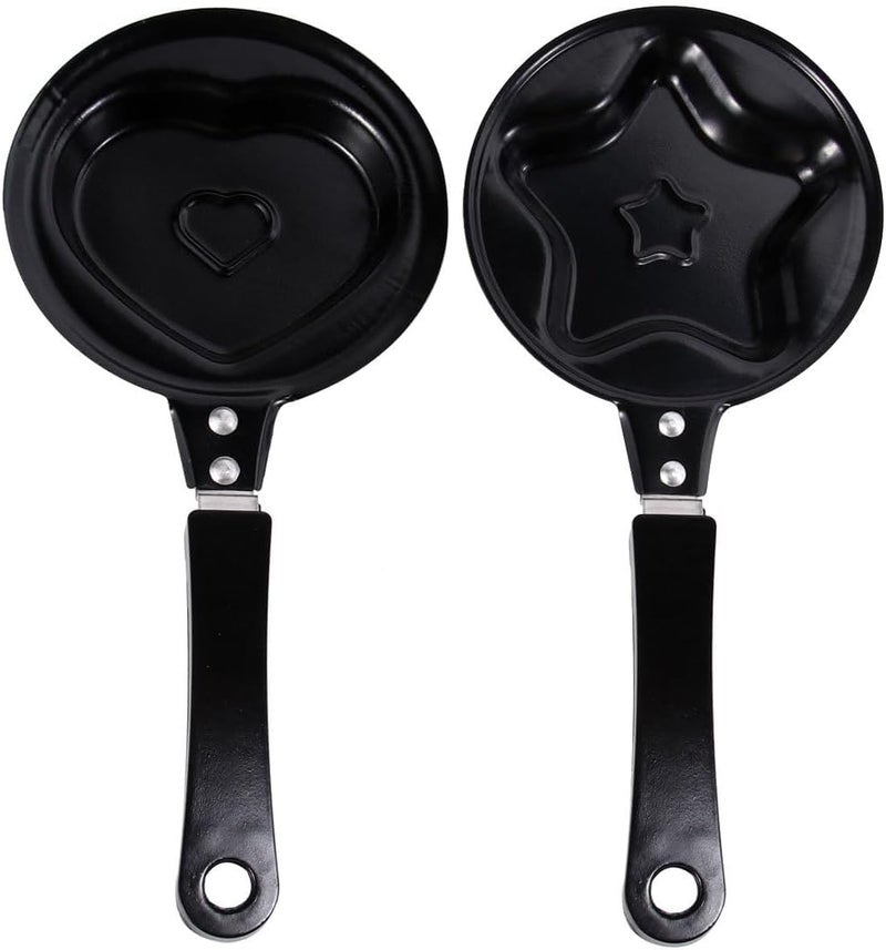 2 Pcs Mini Omelette Pan and Pancake Pan Nonstick Heart and Star Shaped for Breakfast DIY with Sturdy Heat-resistant Handles Random Style - Image 1