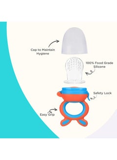 R for Rabbit R for Rabbit First Feed Bunny Food Nibbler Soft Silicon Chewing Fruit Feeder with Extra Mesh for Babies | Baby Veggie Teether | Hygenic & BPA Free | Pacifier for Infant 3+ Months (Orange-Blue)  - Image 2