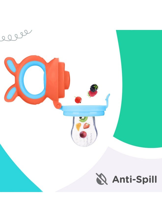 أر فور رابيت - R for Rabbit First Feed Bunny Food Nibbler Soft Silicone Chewing Fruit Feeder with Extra Mesh for Babies | Baby Veggie Teeth | Hyginic and BPA Free | مصاصة للأطفال الرضع بعمر 3 أشهر فما فوق (برتقالي-أزرق) - Image 1