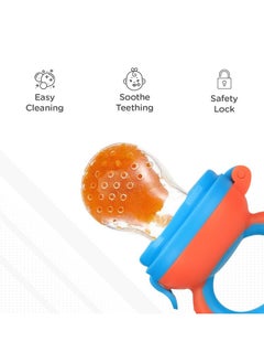 R for Rabbit R for Rabbit First Feed Bunny Food Nibbler Soft Silicon Chewing Fruit Feeder with Extra Mesh for Babies | Baby Veggie Teether | Hygenic & BPA Free | Pacifier for Infant 3+ Months (Orange-Blue)  - Image 4