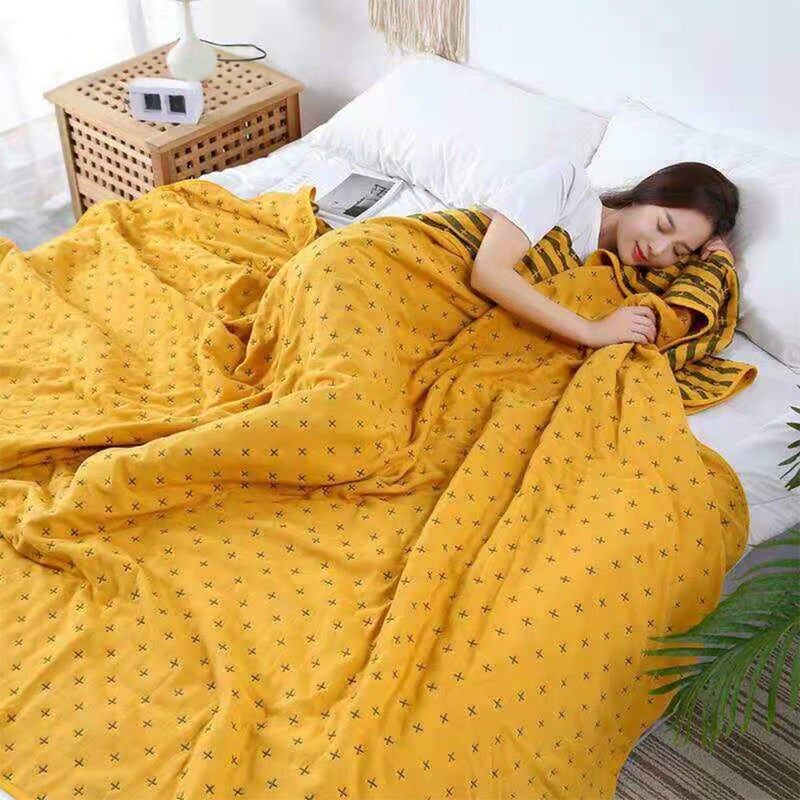 SANACYNA Muslin Blankets 100 Cotton 6Layer Gauze Gray Grid Bed Blanket Lightweight Soft and Breathable King Blanket for Sofa Bed Coverlet Both Sides Yellow King 90 X 104
