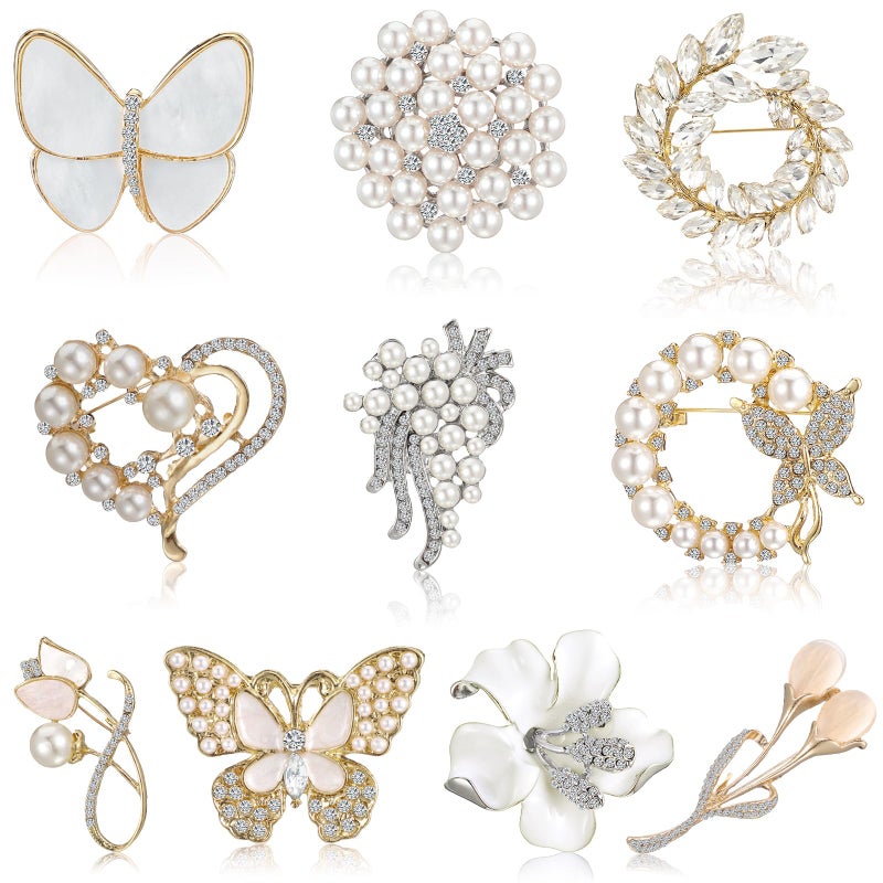 Loetere 10 Pcs Brooches for Women Calla Lily Butterfly Pearl Brooch Pin Lapel Elegant Crystal Rhinestone Heart Flower Bulk Brooches for Wedding Bridal Dress Corsage Bouquet Coats Jackets Sweaters - Image 1