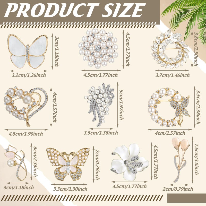 Loetere 10 Pcs Brooches for Women Calla Lily Butterfly Pearl Brooch Pin Lapel Elegant Crystal Rhinestone Heart Flower Bulk Brooches for Wedding Bridal Dress Corsage Bouquet Coats Jackets Sweaters - Image 2