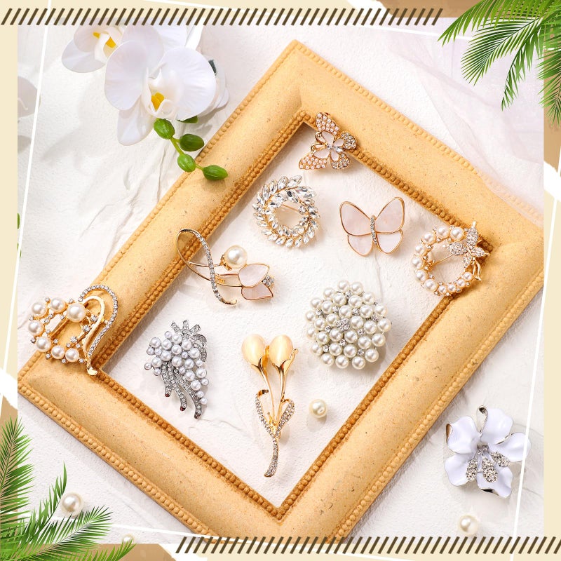 Loetere 10 Pcs Brooches for Women Calla Lily Butterfly Pearl Brooch Pin Lapel Elegant Crystal Rhinestone Heart Flower Bulk Brooches for Wedding Bridal Dress Corsage Bouquet Coats Jackets Sweaters - Image 3