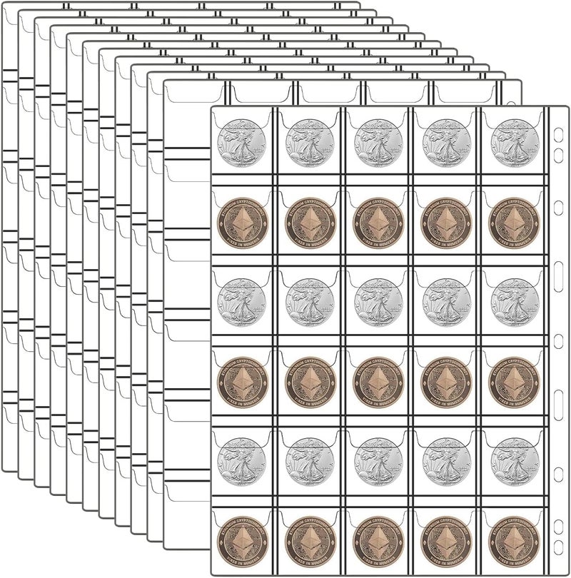 ANKHOH 12 Sheets Coin Collection Pages, Pocket Page with 360 Pockets, Coin Binder Inserts Sleeves with Standard 9 Hole for Coin Album. Storage Holder for Currency, Stamp and Other Supplies (30 Pockets) - Image 1