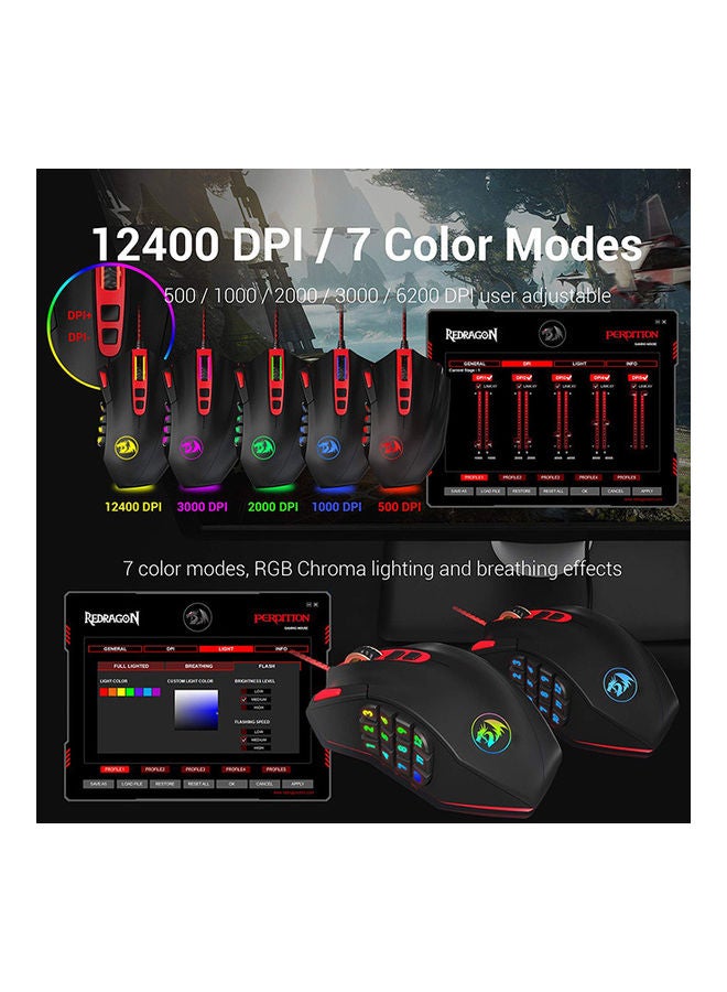 REDRAGON Perdition 2  Wired Gaming Mouse – 12400 DPI Pixart Sensor, 19 Programmable MMO Buttons, RGB Backlighting, Adjustable Weight System, Ergonomic Design, TEFLON Feet, Braided Cable – Windows PC Compatible, Black | M901-K-2 - Image 3