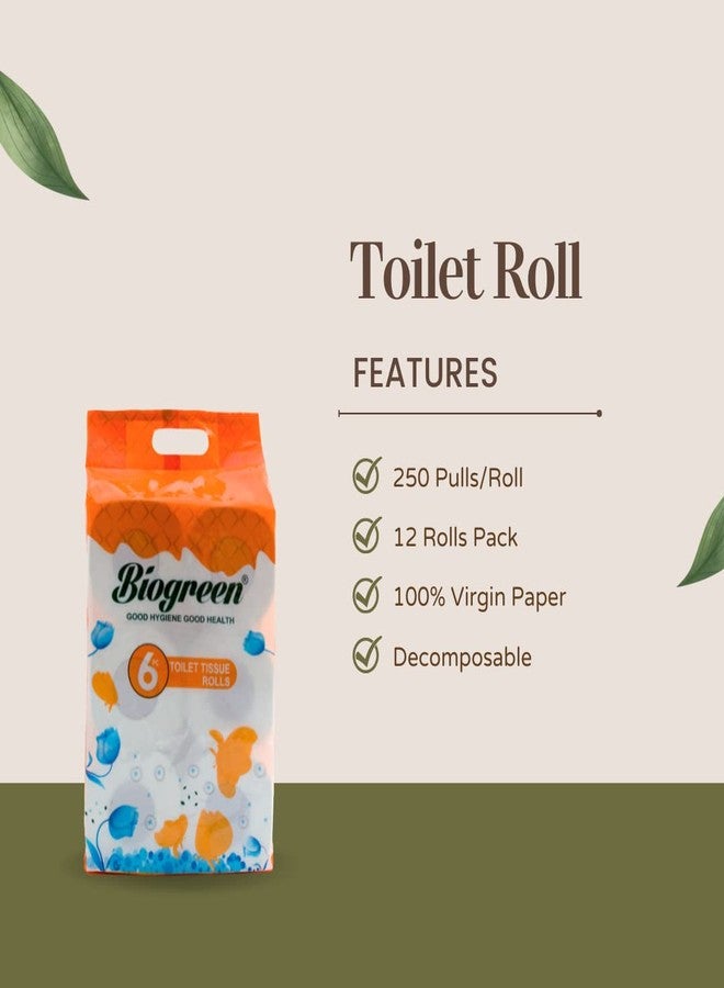 Biogreen Virgin Soft Toilet Roll/Bath Tissues (6 IN 1) 2 Ply 250 sheet per roll (Pack of 2) Hygienic, Ultra Thick, Soft, Biodegradable, Multipurpose - Image 4