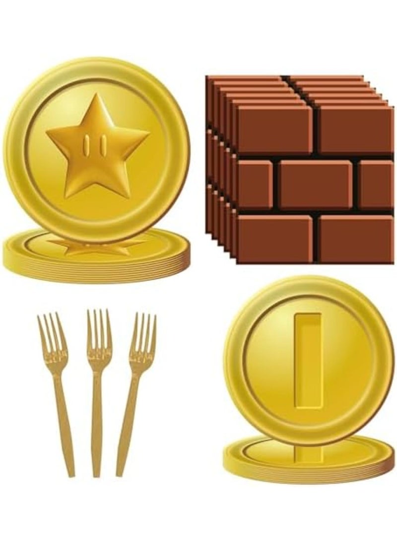 Luckam 80PCS Birthday Party Supplies Tableware Kit for 20 Guests Gold Birthday Party Decorations Theme Party Table Supplies Pack Includes Plates, Napkins, Plastic Forks - Image 1