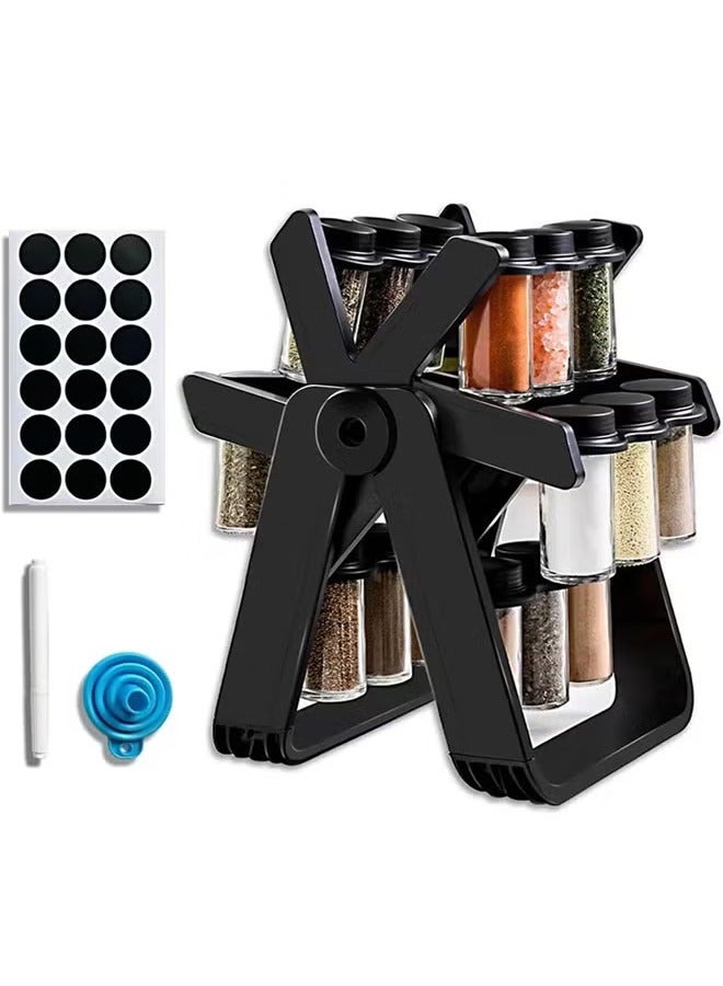 ELFSA Rotating Spice Rack Organizer with 18 Glass Spice Jars, Spice Jar Set with 360 Degree Rotating Spice Jars, Wheel-shaped Spice Bottle Set  - Image 1