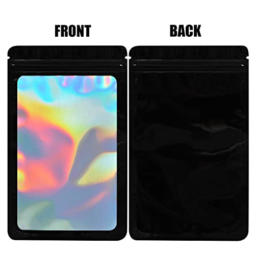 EONJOE 100-pack 2×2 inch mylar bags with clear window holographic resealable sealable packaging zip bag for small bussiness jewelry candy sample food packing supplies （black） - Image 5