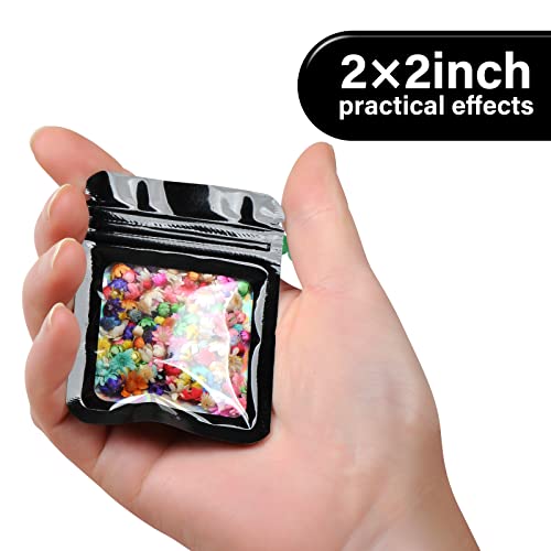 EONJOE 100-pack 2×2 inch mylar bags with clear window holographic resealable sealable packaging zip bag for small bussiness jewelry candy sample food packing supplies （black） - Image 3