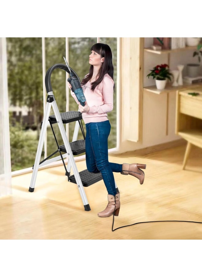 Generic - 3 Step Folding Ladder with Anti-Slip Wide Pedals and Handrails – Multi-Purpose Step Stool for Home and Outdoor Use - Image 1