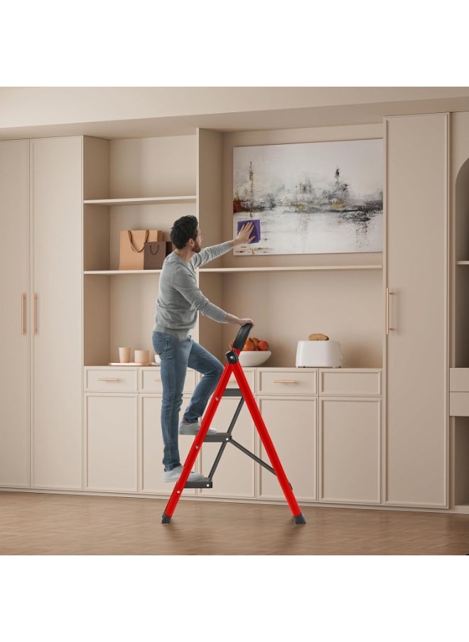Generic - 3 Step Folding Ladder with Anti-Slip Wide Pedals and Handrails – Multi-Purpose Step Stool for Home and Outdoor Use - Image 1