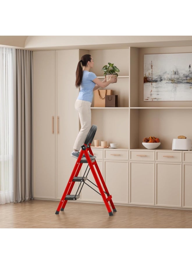 Generic - 3 Step Folding Ladder with Anti-Slip Wide Pedals and Handrails – Multi-Purpose Step Stool for Home and Outdoor Use - Image 1