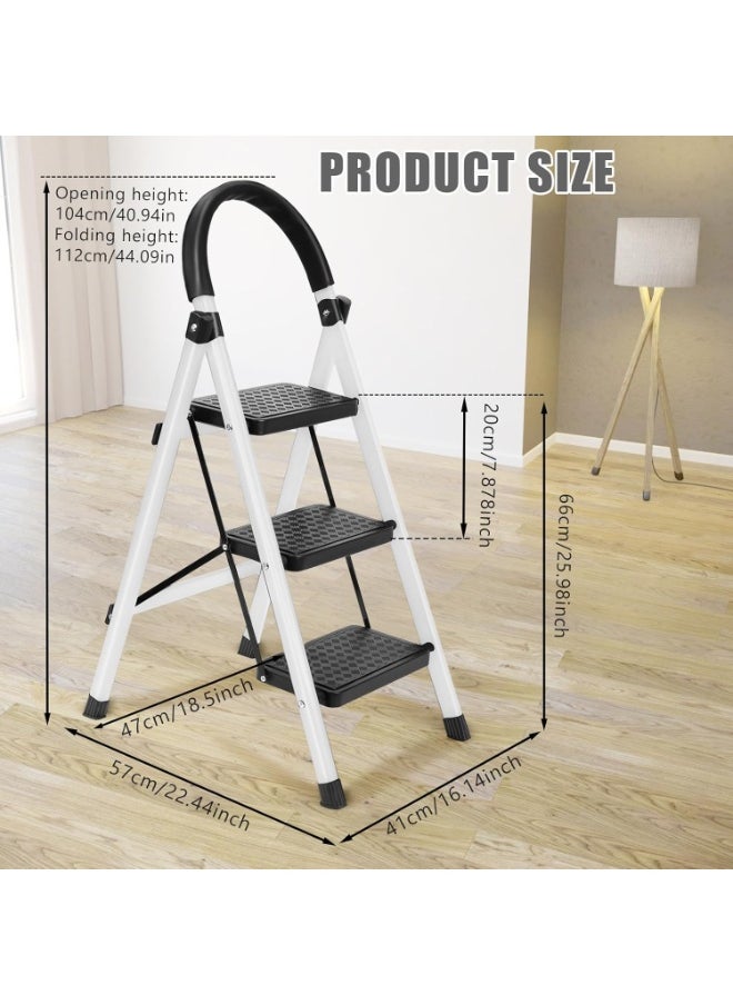 Generic - 3 Step Folding Ladder with Anti-Slip Wide Pedals and Handrails – Multi-Purpose Step Stool for Home and Outdoor Use - Image 1