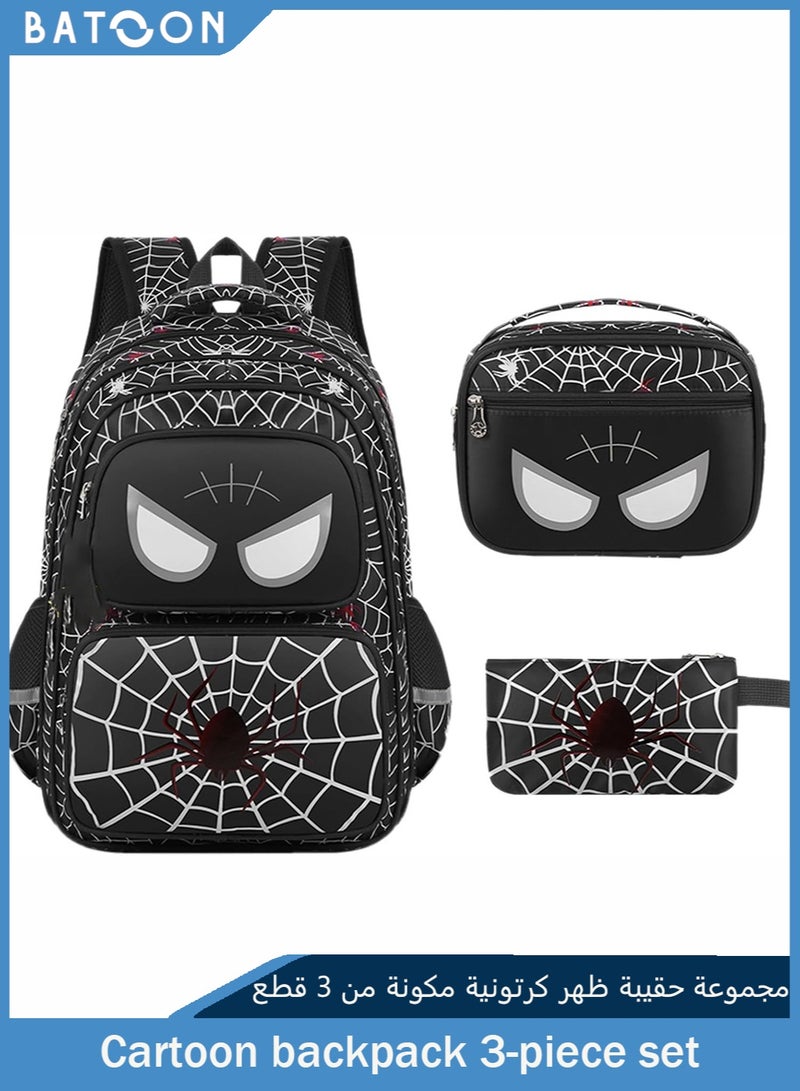 باتون حقيبة ظهر للأطفال على شكل عنكبوت مع صندوق غداء وحافظة أقلام، مناسبة لمرحلة رياض الأطفال والمرحلة الابتدائية والمرحلة المتوسطة، حقيبة كتب رياضية للسفر للأطفال الصغار للأولاد من سن 4 إلى 15 عامًا - Image 1