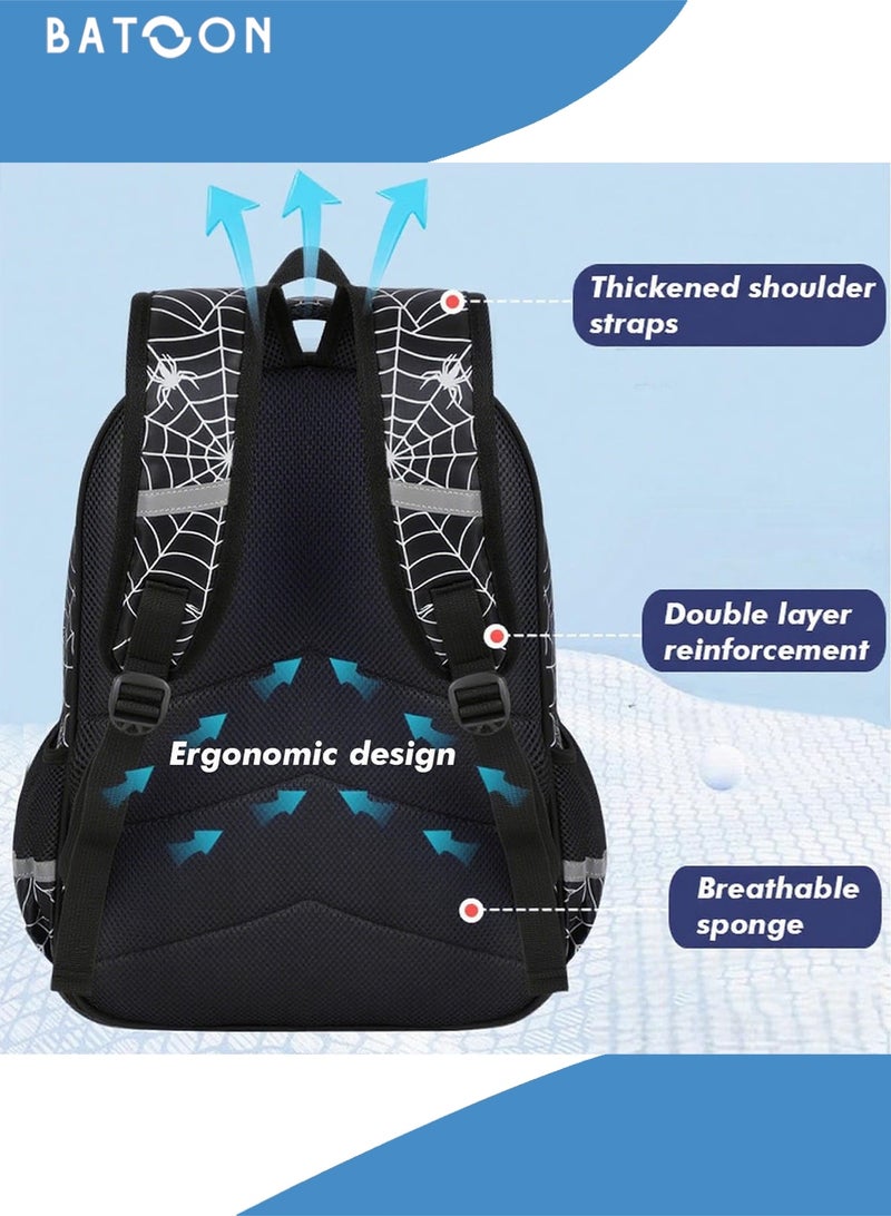 باتون حقيبة ظهر للأطفال على شكل عنكبوت مع صندوق غداء وحافظة أقلام، مناسبة لمرحلة رياض الأطفال والمرحلة الابتدائية والمرحلة المتوسطة، حقيبة كتب رياضية للسفر للأطفال الصغار للأولاد من سن 4 إلى 15 عامًا - Image 3
