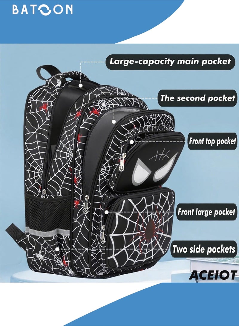باتون حقيبة ظهر للأطفال على شكل عنكبوت مع صندوق غداء وحافظة أقلام، مناسبة لمرحلة رياض الأطفال والمرحلة الابتدائية والمرحلة المتوسطة، حقيبة كتب رياضية للسفر للأطفال الصغار للأولاد من سن 4 إلى 15 عامًا - Image 2