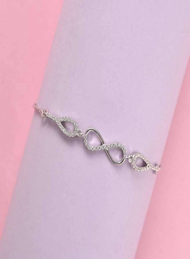 Clara 925 Pure Silver Stone Infinity Hand Bracelet | Adjustable, Anti Tarnish, Swiss Zirconia | Gift for Women and Girls - Image 3