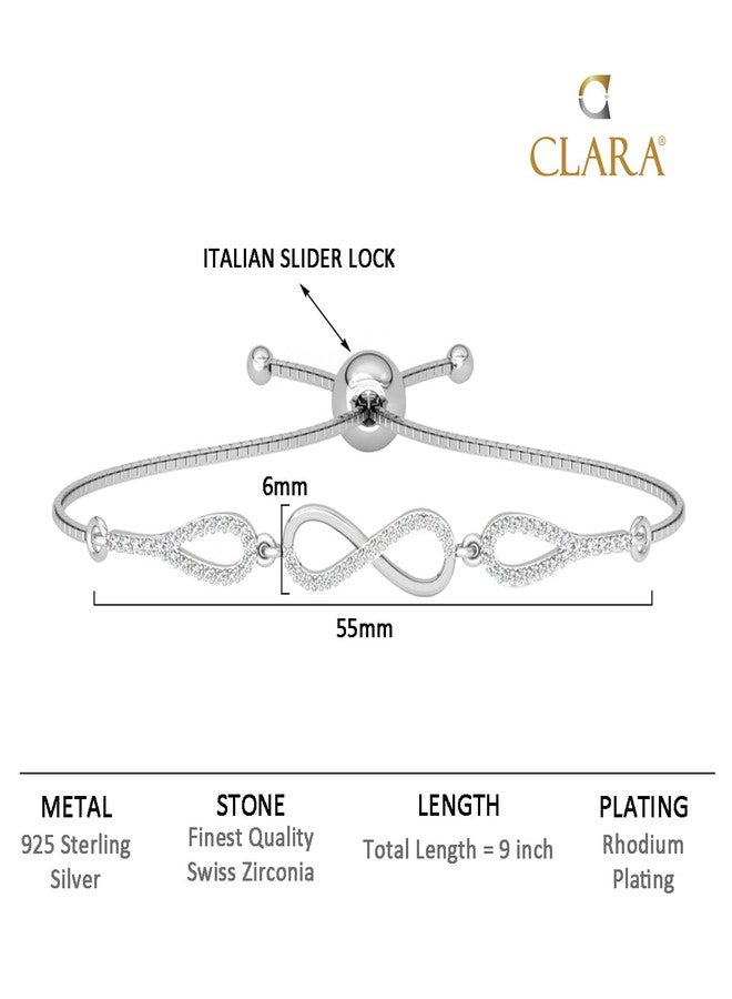 Clara 925 Pure Silver Stone Infinity Hand Bracelet | Adjustable, Anti Tarnish, Swiss Zirconia | Gift for Women and Girls - Image 5