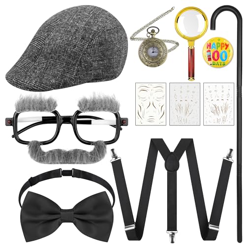 SOMSOC Boys Old Man Costume 100 Days of School Outfit Kids Grandpa Costume Accessories Set for School Dress Up Party - Image 1