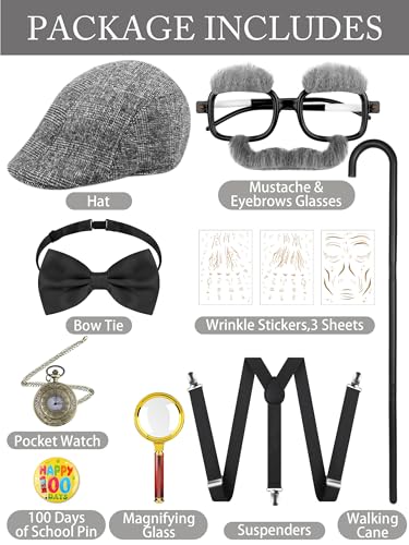 SOMSOC Boys Old Man Costume 100 Days of School Outfit Kids Grandpa Costume Accessories Set for School Dress Up Party - Image 5