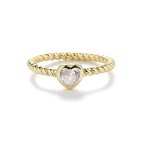 Precious Pieces 14K Gold-Plated Twisted Rope Band Baby Ring with Clear April CZ Birthstone Heart for Babies, Infants, Toddlers, Kids, and Little Girls (Size 1) - Image 1