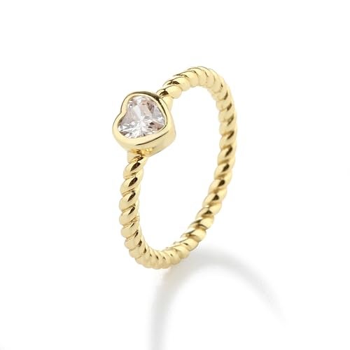 Precious Pieces 14K Gold-Plated Twisted Rope Band Baby Ring with Clear April CZ Birthstone Heart for Babies, Infants, Toddlers, Kids, and Little Girls (Size 1) - Image 2