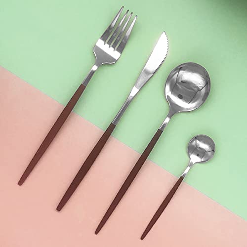 Uniturcky Silver Silverware Set, 24-Piece Stainless Steel Flatware Set Service For 6, Mirror Polished Red Handle Tableware Cutlery Set Knife Fork And Spoon For Home & Restaurant, Dishwasher Safe - Image 5