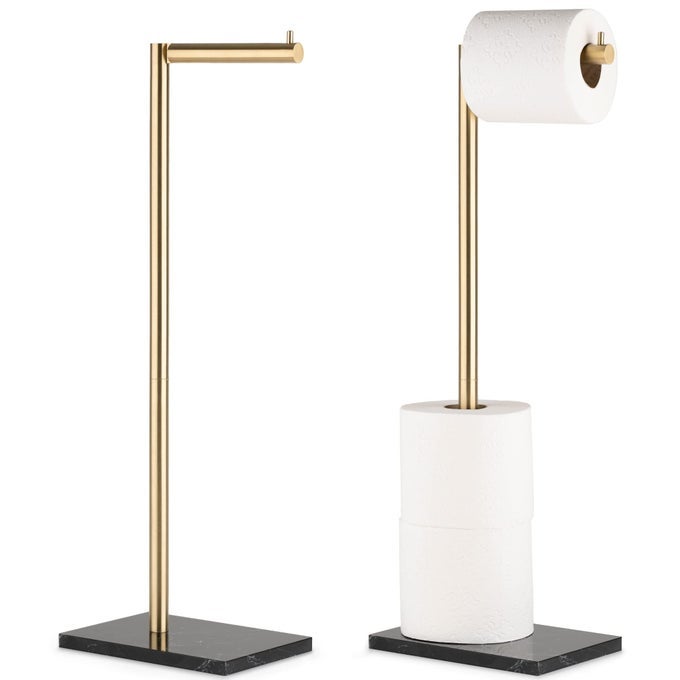 FREE STANDING GOLD TOILET PAPER HOLDER STAND WITH BLACK MARBLE BASE AND STORAGE 4 JUMBO ROLL BATHROOM HARDWARE TOILET TISSUE ORGANIZER STAINLESS STEEL BATHROOM DECOR ACCESSORY