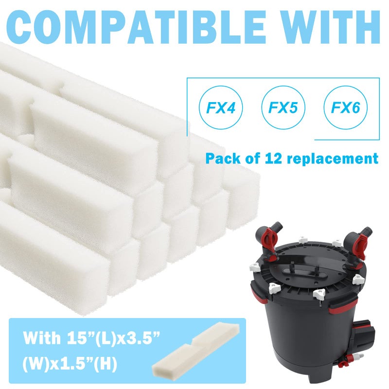 Podoy Fx4 Foam Filter Pads Replacement Compatible with Fluval FX5 / FX6 Canister Filter, Aquarium Bio Sponge Foam Filter Pads (12 Packs) - Image 3