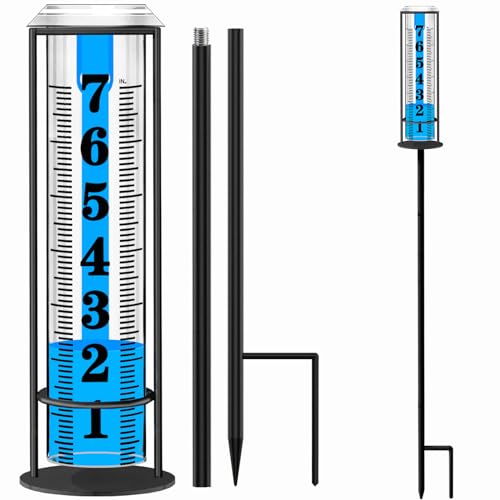 BIUWING Rain Gauge Outdoor,Accurate Rain Gauges Outdoors Best Rated,Upgraded Freeze Proof Rain Measure Gauge for Yard Fence,Rain Meter with Stake,Large Font Water Gauge for Rain,Adjustable Height,Easy to Read - Image 1