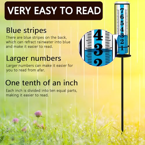 BIUWING Rain Gauge Outdoor,Accurate Rain Gauges Outdoors Best Rated,Upgraded Freeze Proof Rain Measure Gauge for Yard Fence,Rain Meter with Stake,Large Font Water Gauge for Rain,Adjustable Height,Easy to Read - Image 5