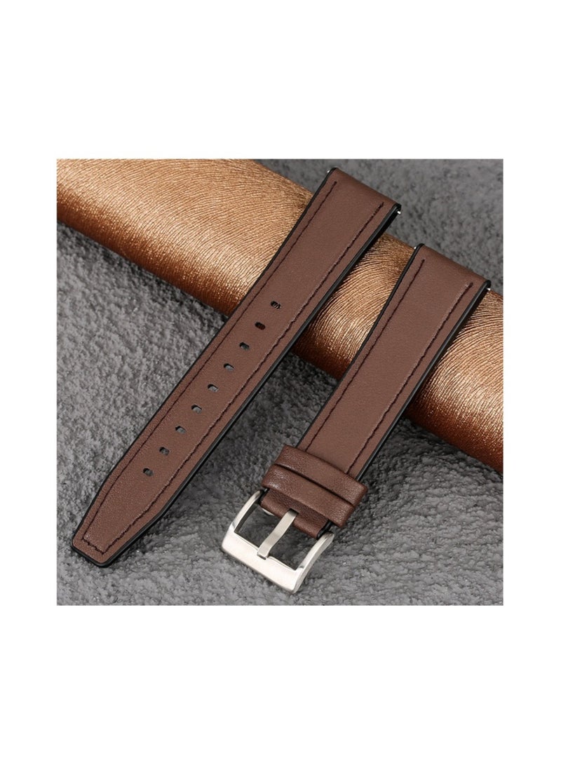 Leather Strap   For Huawei Watch GT3 46 2022 - GT2 46 - GT2 Pro -Brown Silver Buckle - Image 1