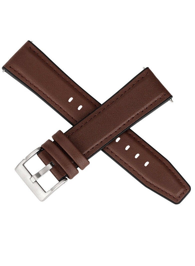 Leather Strap   For Huawei Watch GT3 46 2022 - GT2 46 - GT2 Pro -Brown Silver Buckle - Image 2