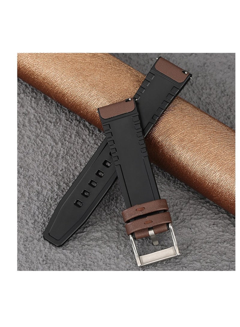 Leather Strap   For Huawei Watch GT3 46 2022 - GT2 46 - GT2 Pro -Brown Silver Buckle - Image 4