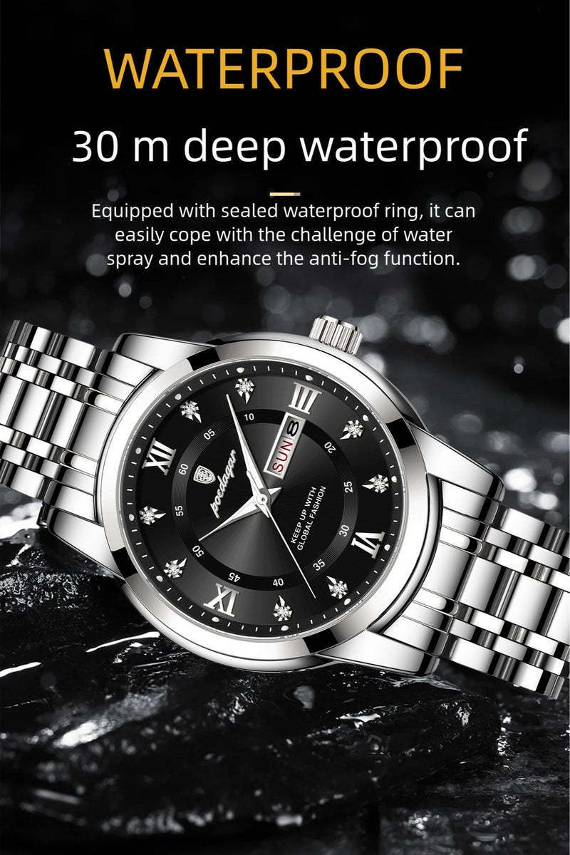 پوداجار ساعة رجالية مضيئة مقاومة للماء بهيكل كوارتز 41 ملم - Image 3